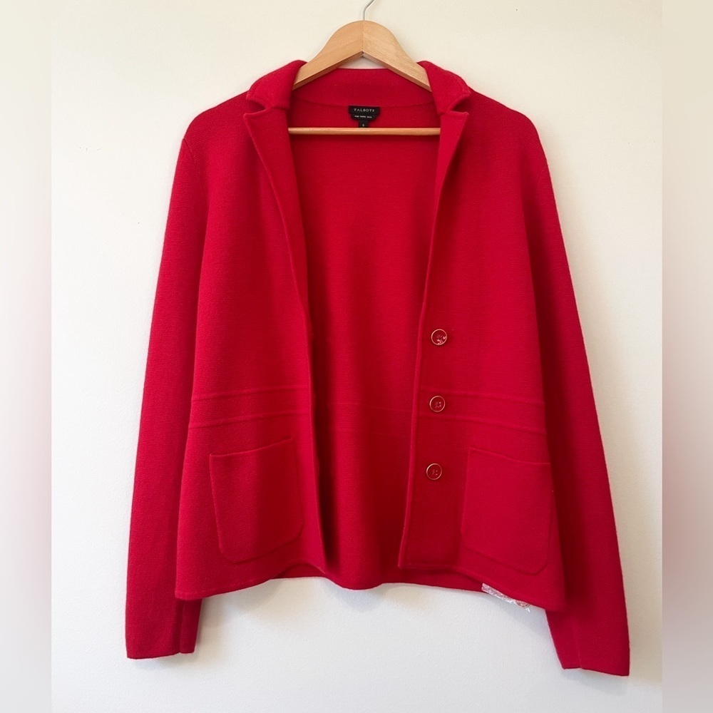 Talbots 100% Merino Wool Red Cardigan Jacket. Size S Christmas sweater